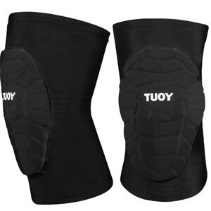 TUOY Padded Knee Sleeves Compression Leg Guards Honeycomb Foam Pair Black Mens L
